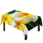 White And Yellow Plumeria Flower Print Tablecloth