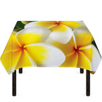 White And Yellow Plumeria Flower Print Tablecloth