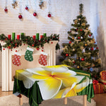 White And Yellow Plumeria Flower Print Tablecloth