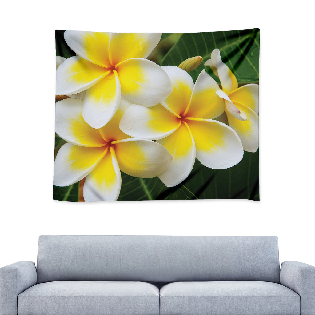 White And Yellow Plumeria Flower Print Tapestry