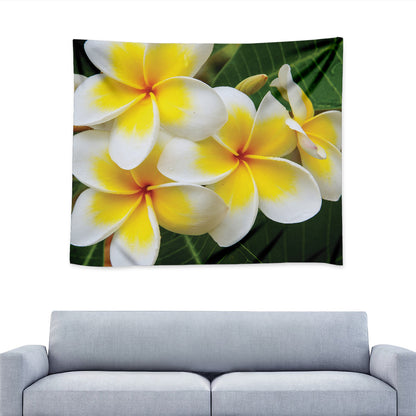 White And Yellow Plumeria Flower Print Tapestry