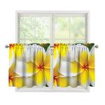 White And Yellow Plumeria Flower Print Tier Curtains