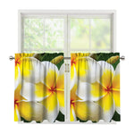 White And Yellow Plumeria Flower Print Tier Curtains