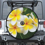 White And Yellow Plumeria Flower Print Tire Cover With Camera Hole