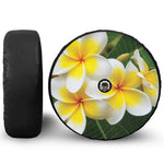 White And Yellow Plumeria Flower Print Tire Cover With Camera Hole