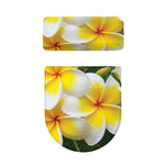 White And Yellow Plumeria Flower Print Toilet Lid And Tank Cover Set