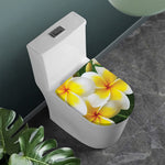White And Yellow Plumeria Flower Print Toilet Lid Cover