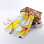 White And Yellow Plumeria Flower Print Towel