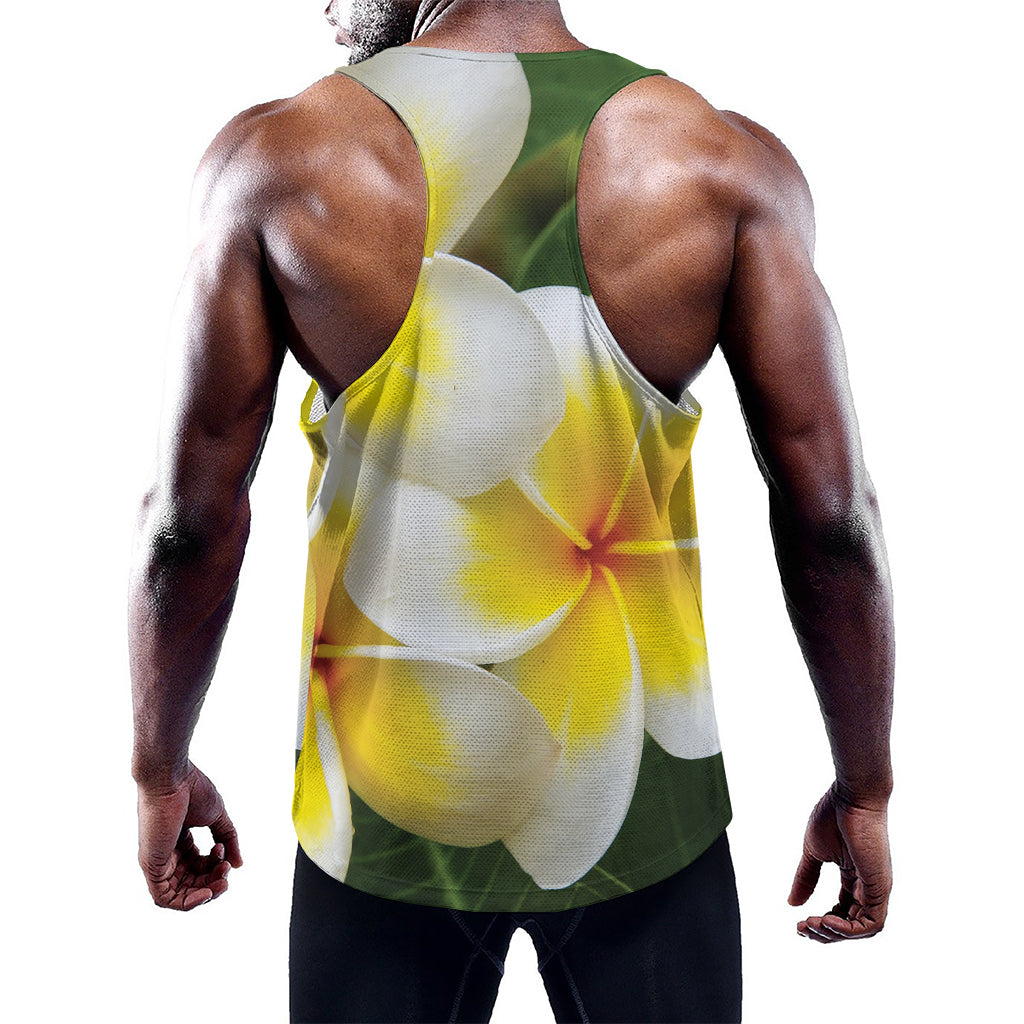 White And Yellow Plumeria Flower Print Training Tank Top