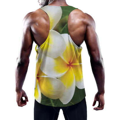 White And Yellow Plumeria Flower Print Training Tank Top