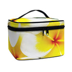White And Yellow Plumeria Flower Print Travel Makeup Bag