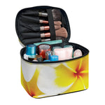 White And Yellow Plumeria Flower Print Travel Makeup Bag