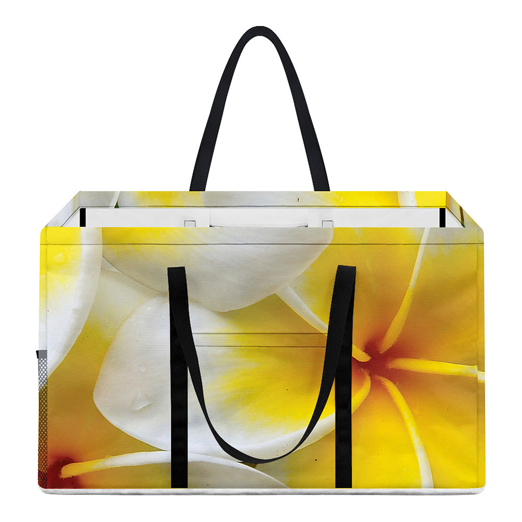 White And Yellow Plumeria Flower Print Utility Tote Bag