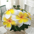 White And Yellow Plumeria Flower Print Waterproof Round Tablecloth