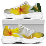 White And Yellow Plumeria Flower Print White Chunky Shoes