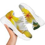 White And Yellow Plumeria Flower Print White Chunky Shoes