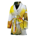 White And Yellow Plumeria Flower Print Women's Bathrobe