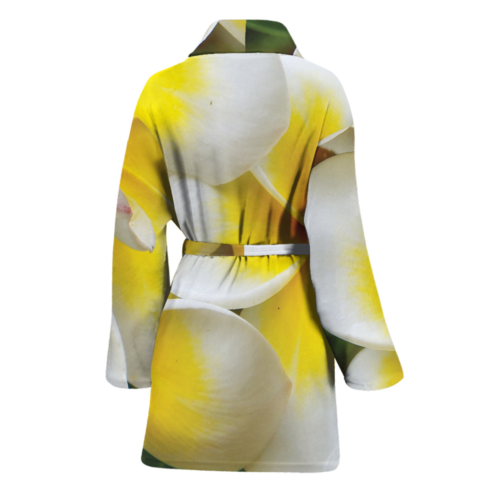 White And Yellow Plumeria Flower Print Women's Bathrobe