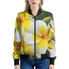 White And Yellow Plumeria Flower Print Women's Bomber Jacket