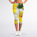 White And Yellow Plumeria Flower Print Women's Capri Leggings