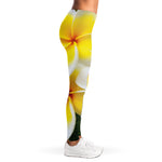 White And Yellow Plumeria Flower Print Women's Leggings