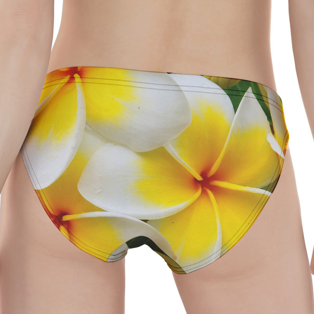 White And Yellow Plumeria Flower Print Women's Panties