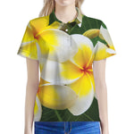 White And Yellow Plumeria Flower Print Women's Polo Shirt
