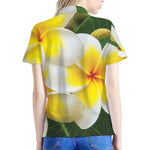 White And Yellow Plumeria Flower Print Women's Polo Shirt
