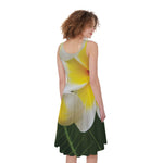 White And Yellow Plumeria Flower Print Women's Sleeveless Dress