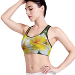 White And Yellow Plumeria Flower Print Women's Sports Bra