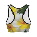 White And Yellow Plumeria Flower Print Women's Sports Bra