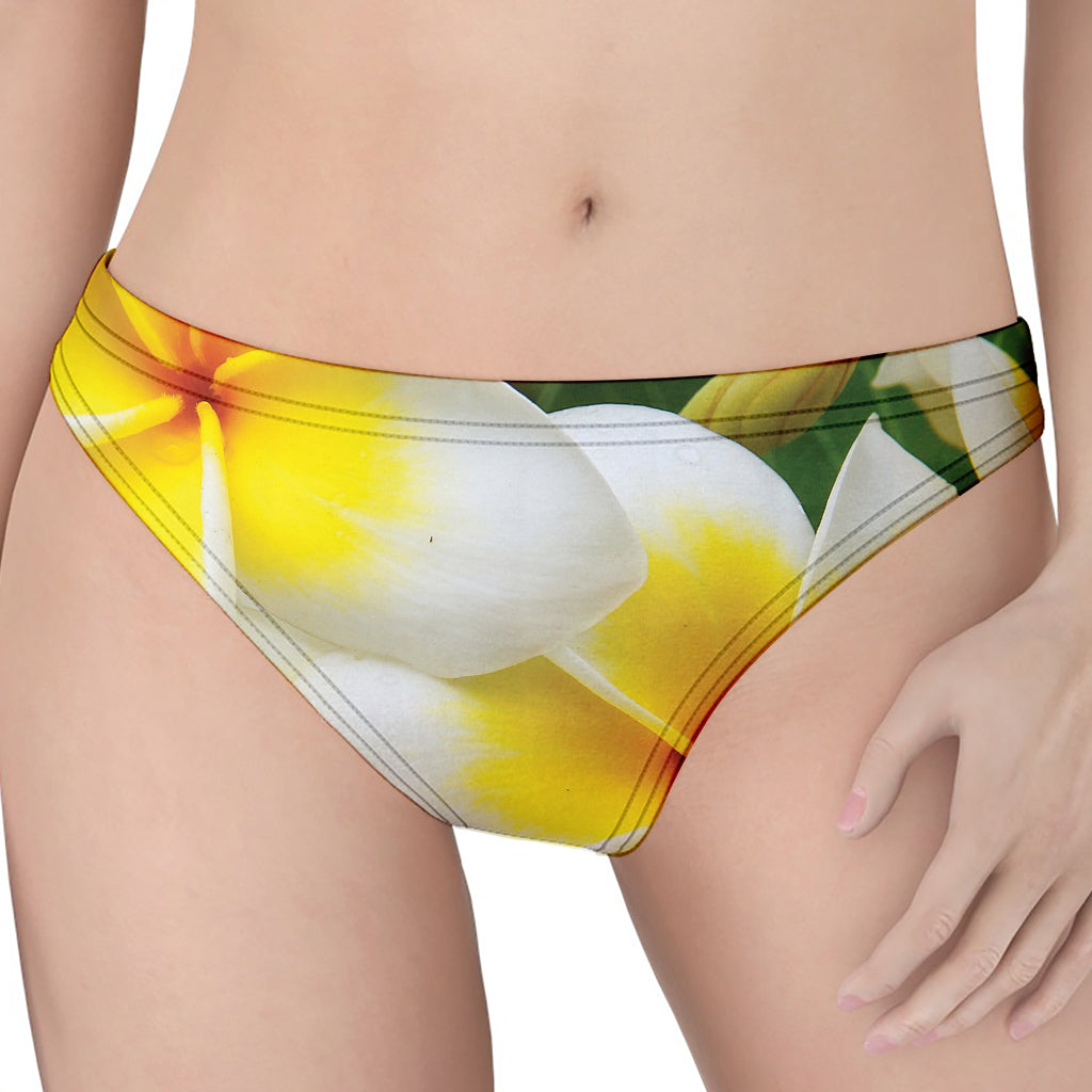 White And Yellow Plumeria Flower Print Women's Thong