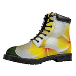 White And Yellow Plumeria Flower Print Work Boots