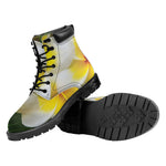 White And Yellow Plumeria Flower Print Work Boots