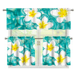 White And Yellow Plumeria In Water Print 3 Piece Kitchen Curtains