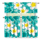 White And Yellow Plumeria In Water Print 3 Piece Kitchen Curtains