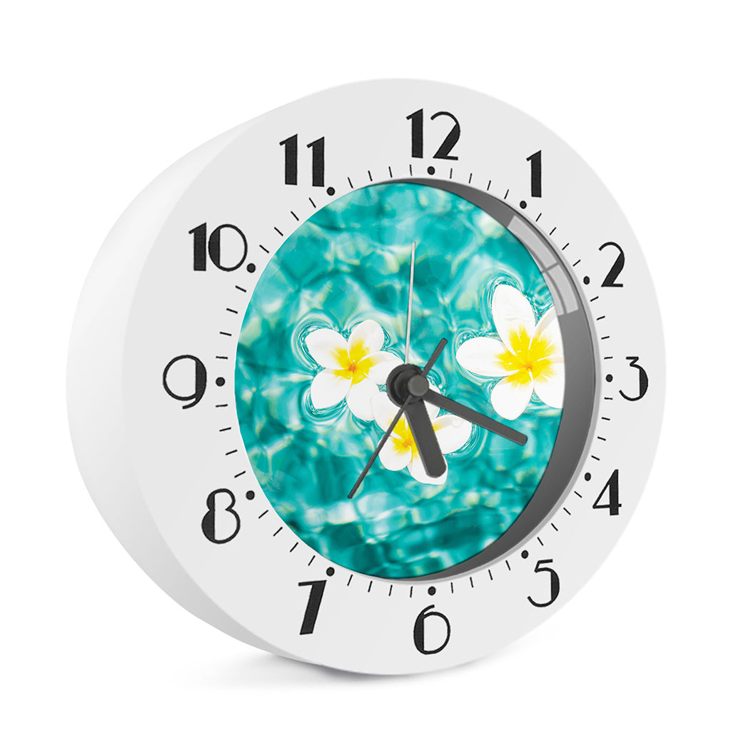 White And Yellow Plumeria In Water Print Alarm Clock