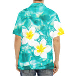 White And Yellow Plumeria In Water Print Aloha Shirt