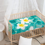 White And Yellow Plumeria In Water Print Baby Crib Sheet