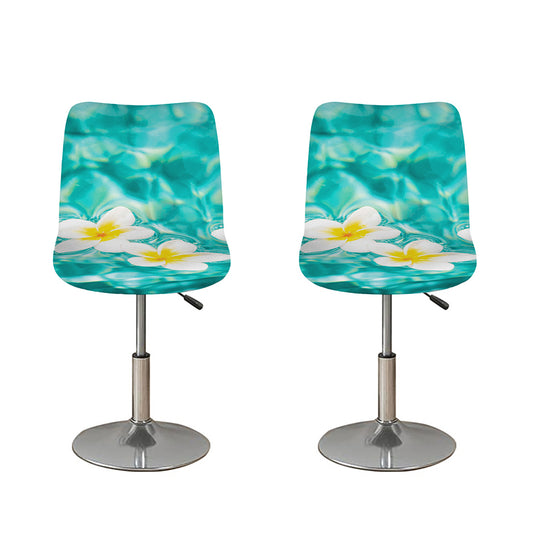 White And Yellow Plumeria In Water Print Bar Stool Covers