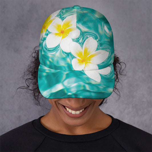 White And Yellow Plumeria In Water Print Baseball Cap