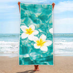 White And Yellow Plumeria In Water Print Beach Towel