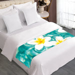 White And Yellow Plumeria In Water Print Bed Runner