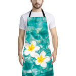 White And Yellow Plumeria In Water Print Bib Apron With Pocket