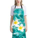 White And Yellow Plumeria In Water Print Bib Apron With Pocket