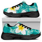White And Yellow Plumeria In Water Print Black Chunky Shoes