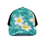 White And Yellow Plumeria In Water Print Black Mesh Trucker Cap