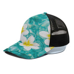 White And Yellow Plumeria In Water Print Black Mesh Trucker Cap
