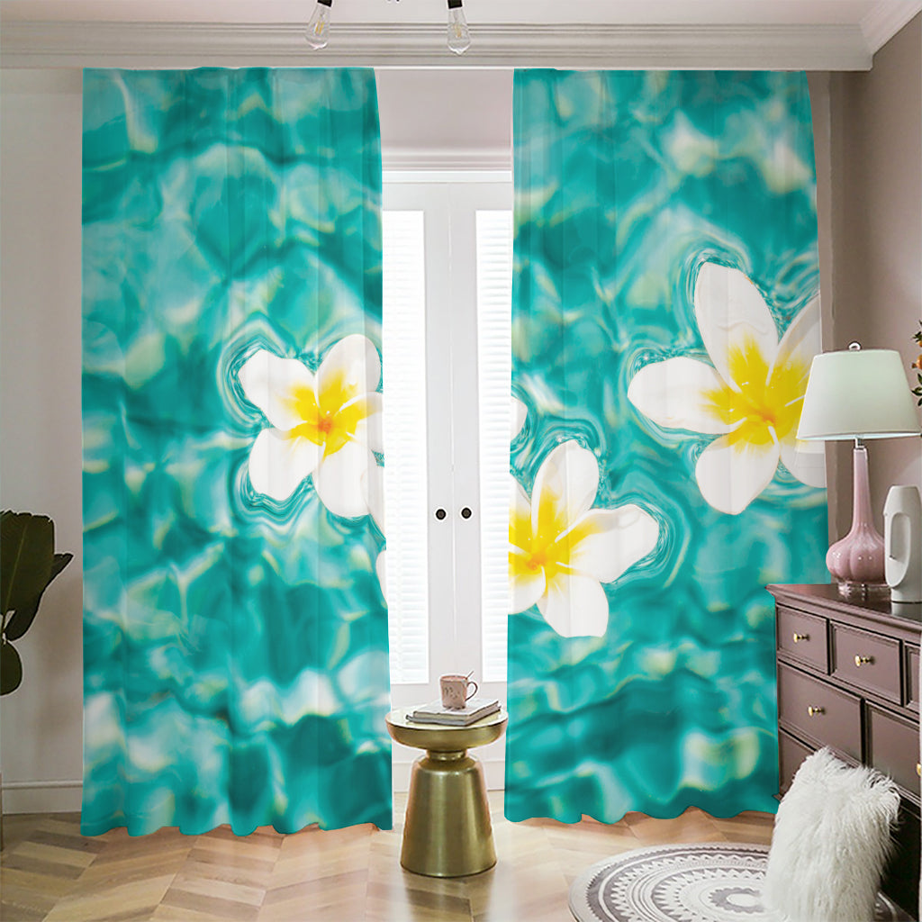 White And Yellow Plumeria In Water Print Blackout Pencil Pleat Curtains