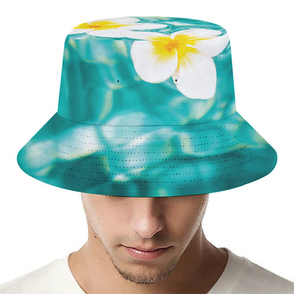 White And Yellow Plumeria In Water Print Bucket Hat